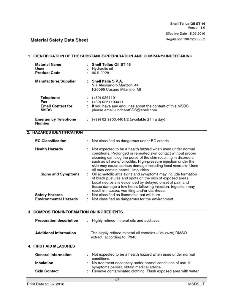MSDS Shell Tellus ST46 | PDF | Toxicity | Waste