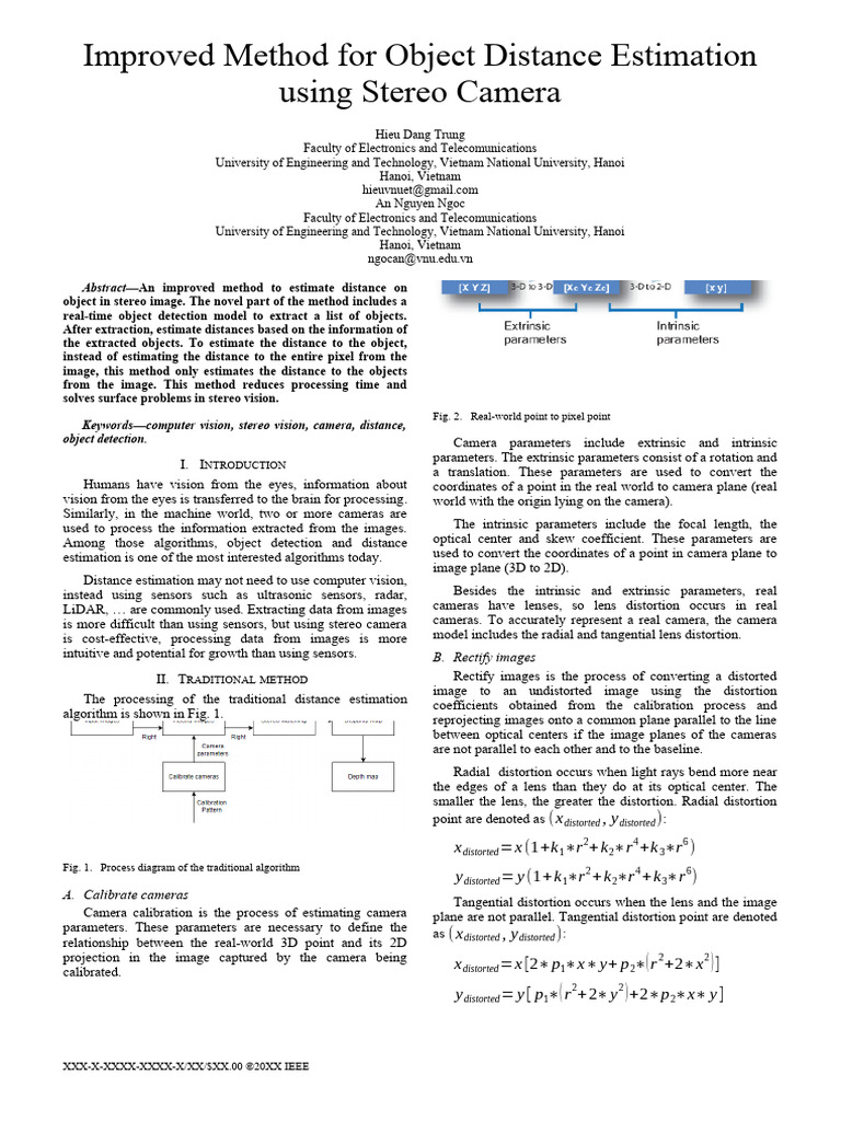 Stereo Camera Distance Estimation Method | PDF | Computer Vision ...