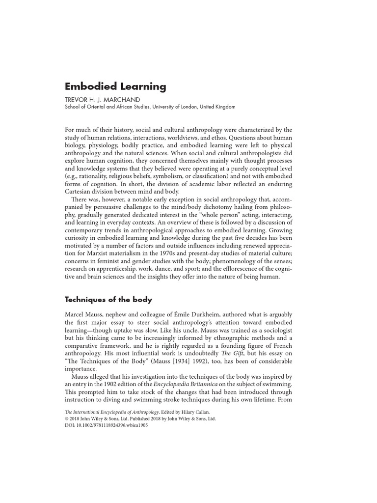 Marchand 2017 Embodied Learning | PDF | Anthropology | Gender