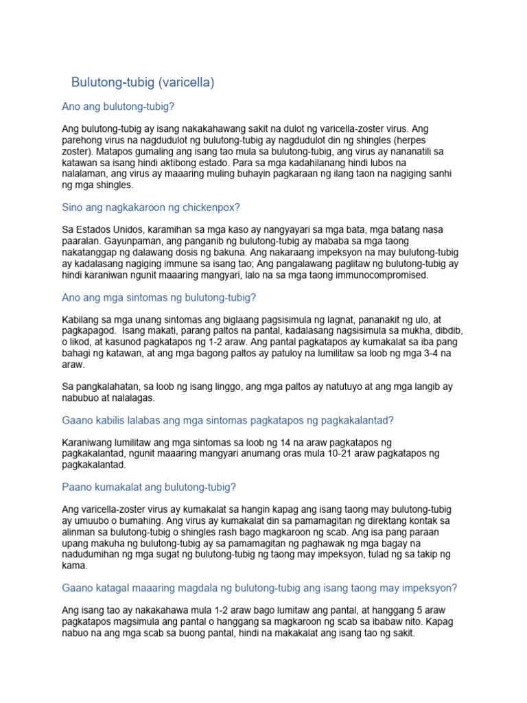 Chickenpox Fact Sheet Tagalog | PDF