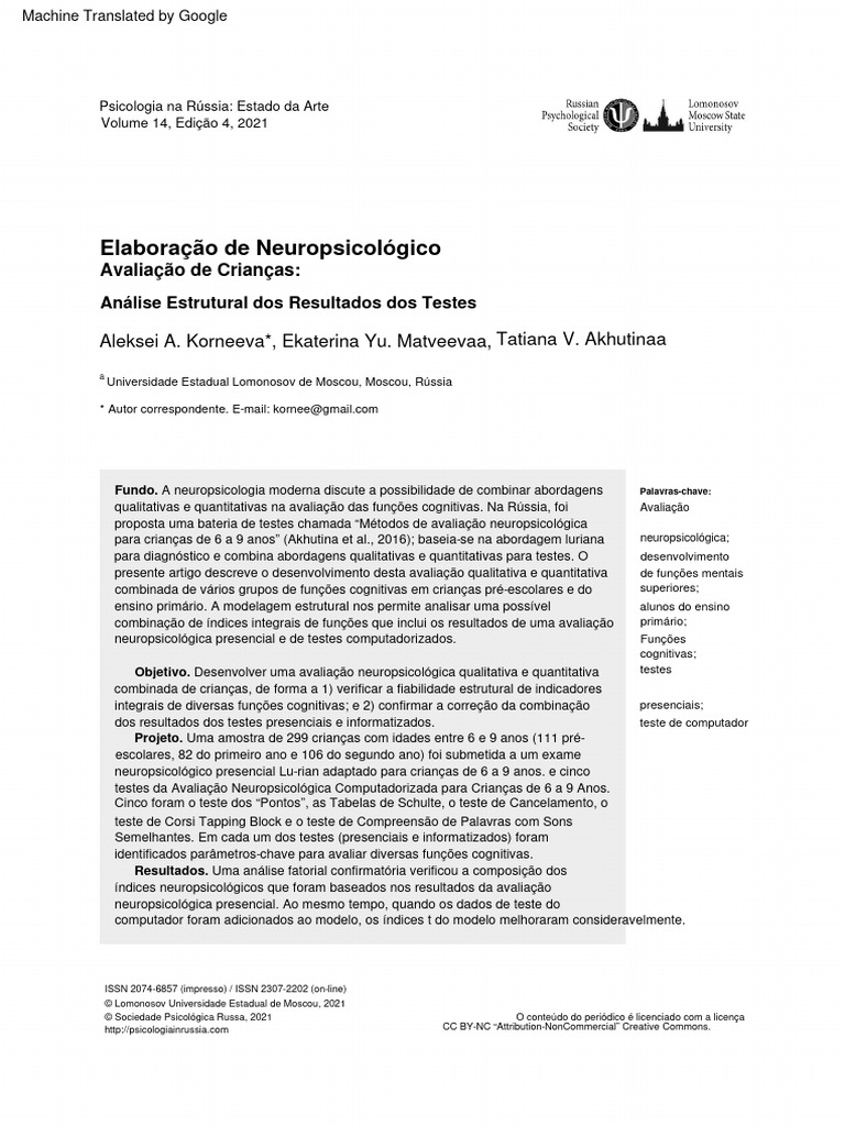 Avaliação Neuropsicológica em Crianças | PDF | Neuropsicologia ...