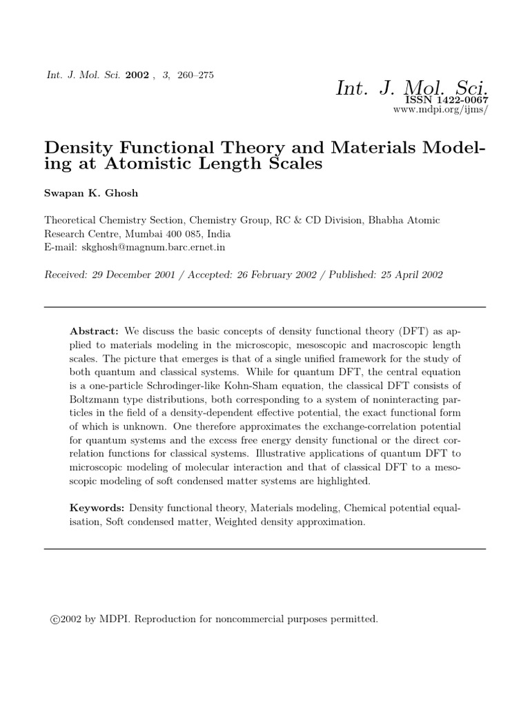 Density Functional Theory and Materials Model-Ing at Atomistic Length ...