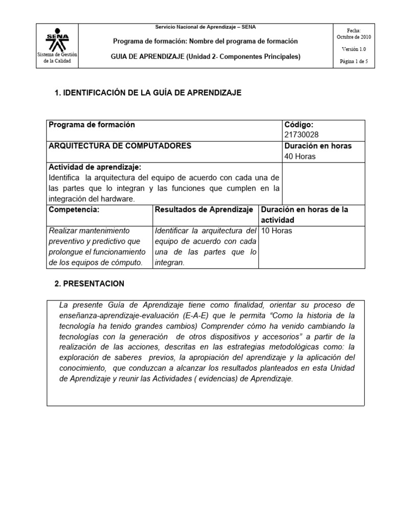 Guía de Aprendizaje: Componentes de PC | PDF | Aprendizaje | Hardware ...