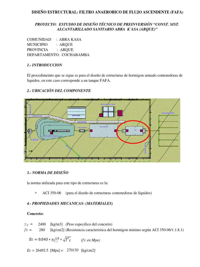 Diseño de Tanque FAFA en Arque | PDF | Hormigón | Ingeniería estructural
