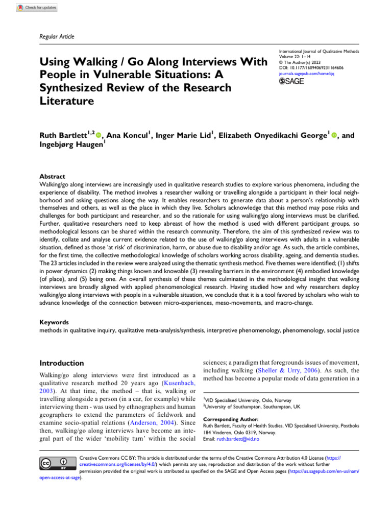 Walking Interviews in Vulnerable Research | PDF | Qualitative Research ...