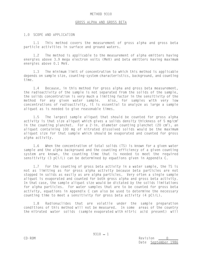 EPA Method 9310: Alpha & Beta Measurement | PDF | Radioactive Decay ...