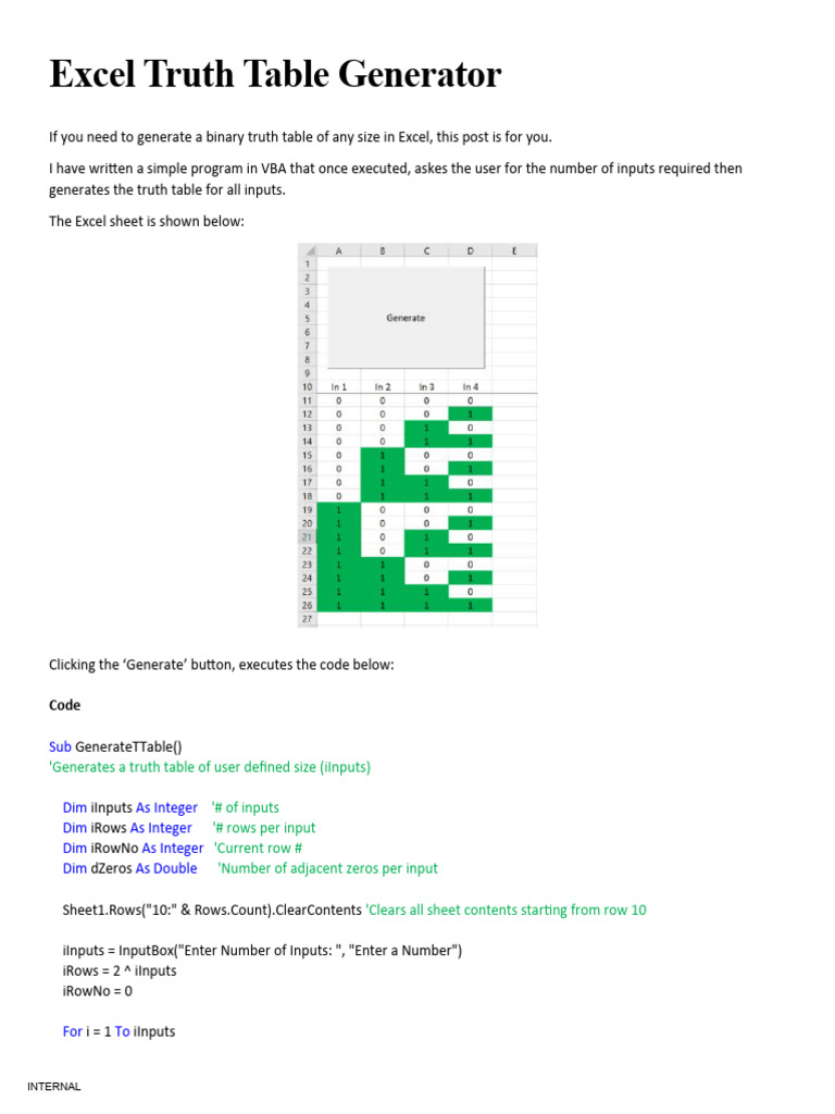 Truth Table Generator PDF Microsoft Excel Computer Science