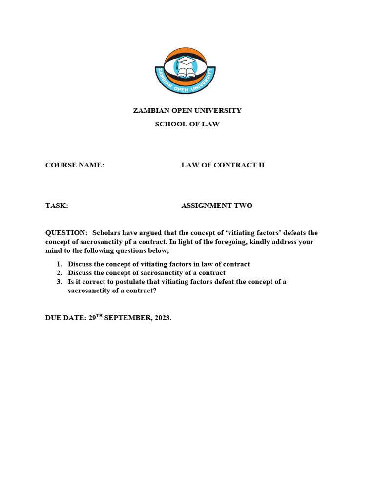 Law Of Contract Assignment Two Pdf Misrepresentation Legal Concepts