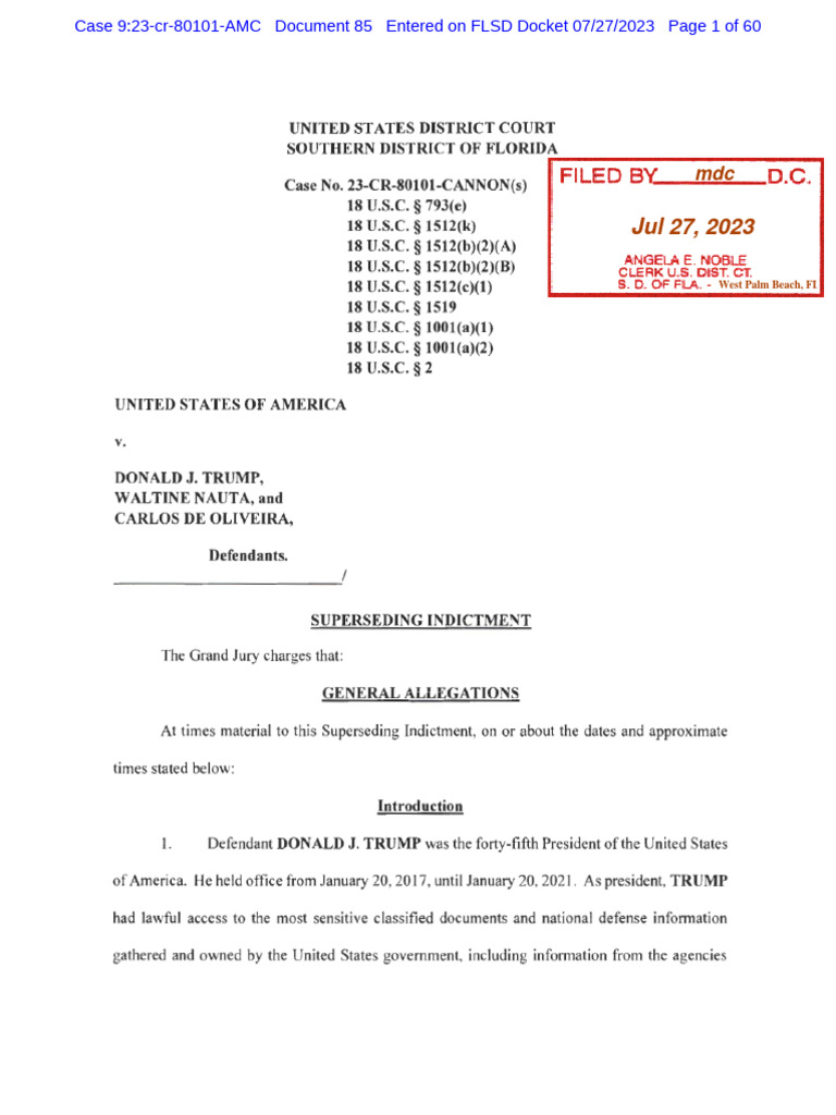 Dckt-0085 Superseding Indictment-01 2023.0727 | PDF