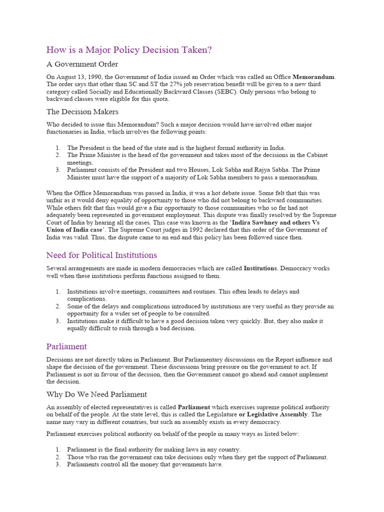 Major Policy Decision Process in India | PDF | Supreme Court Of India ...