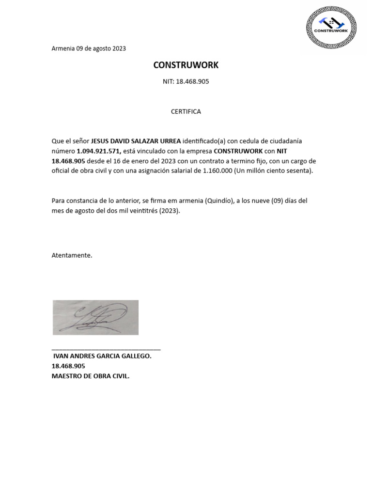 Carta laboral pdf