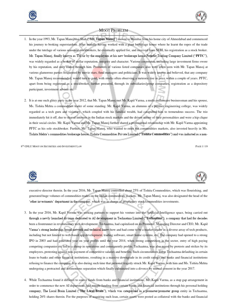 GNLU Moot on Securities Law Case Study | PDF | Mergers And Acquisitions ...