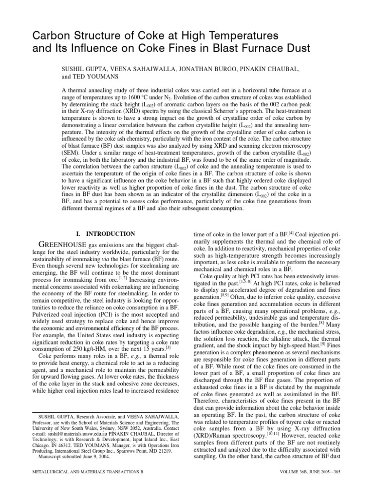 Coke Carbon Structure at High Temperatures | PDF | Carbon | Steelmaking