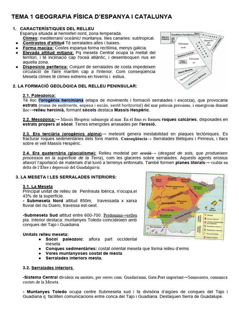 TEMA 1 I 2 - MEDI FISIC D'ESPANYA I CATALUNYA | PDF