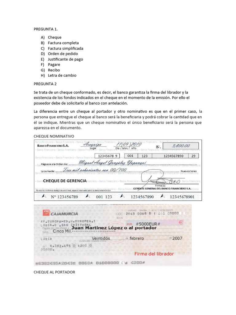 Tipos de Documentos de Pago y Cheques | PDF