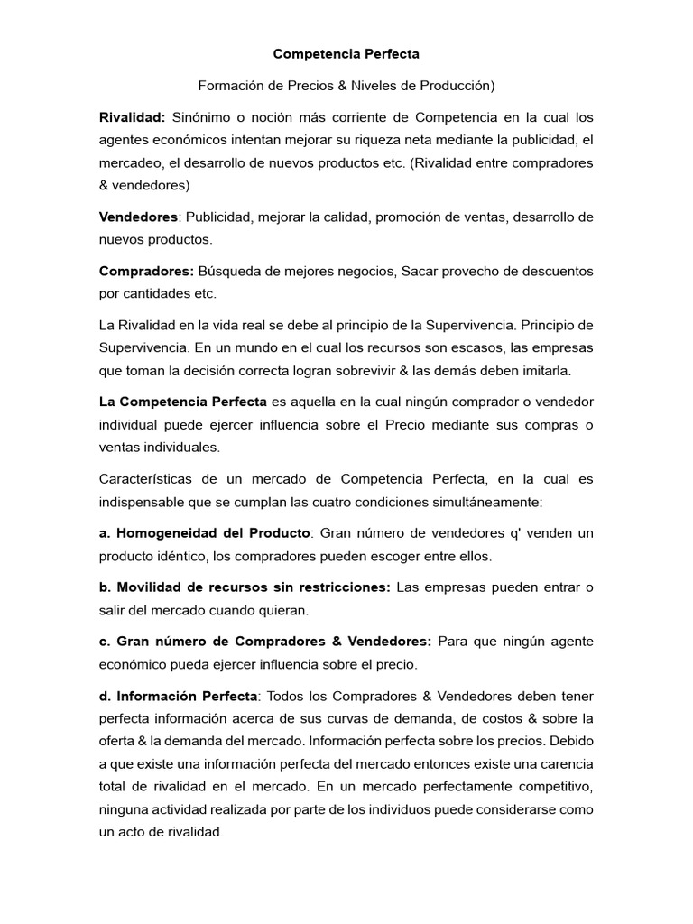 Competencia Perfecta: Precios y Producción | PDF | Monopolio | Mercado ...