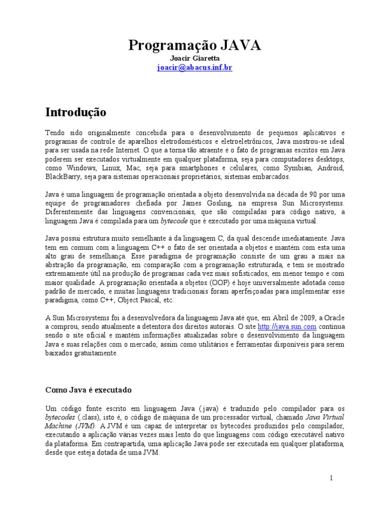 Introdução à Programação em Java | PDF | Classe (programação de ...