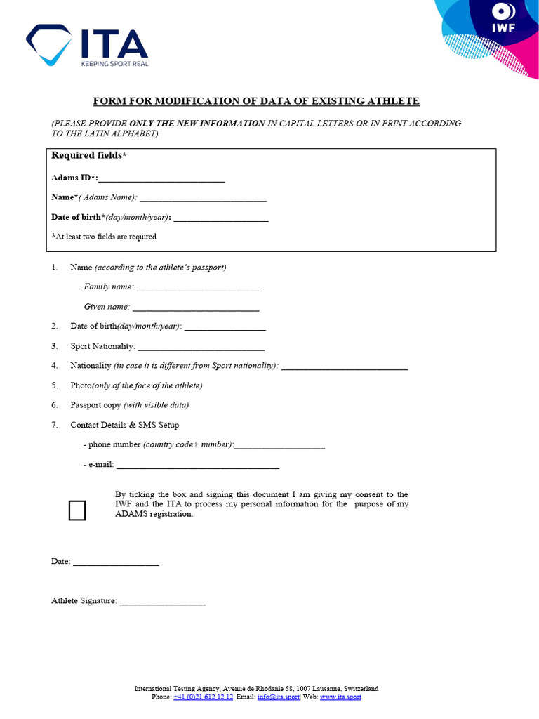 Athlete Data Modification Form | PDF