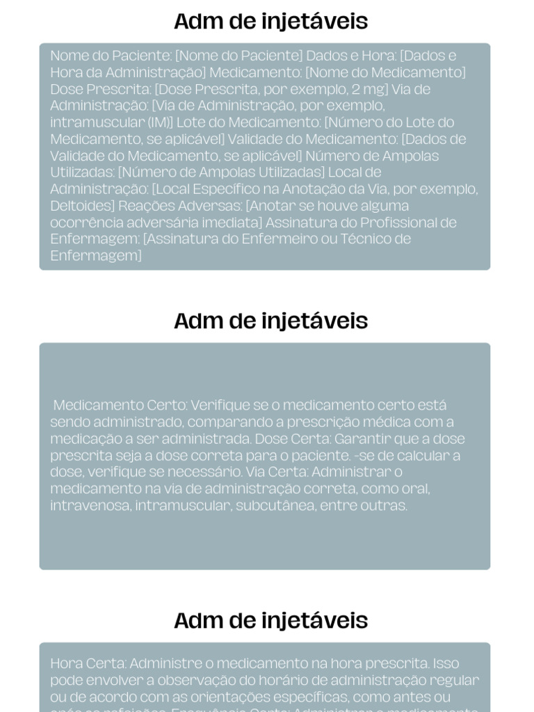 Guia Completo para Administração de Injetáveis | PDF | Enfermagem | Tempo