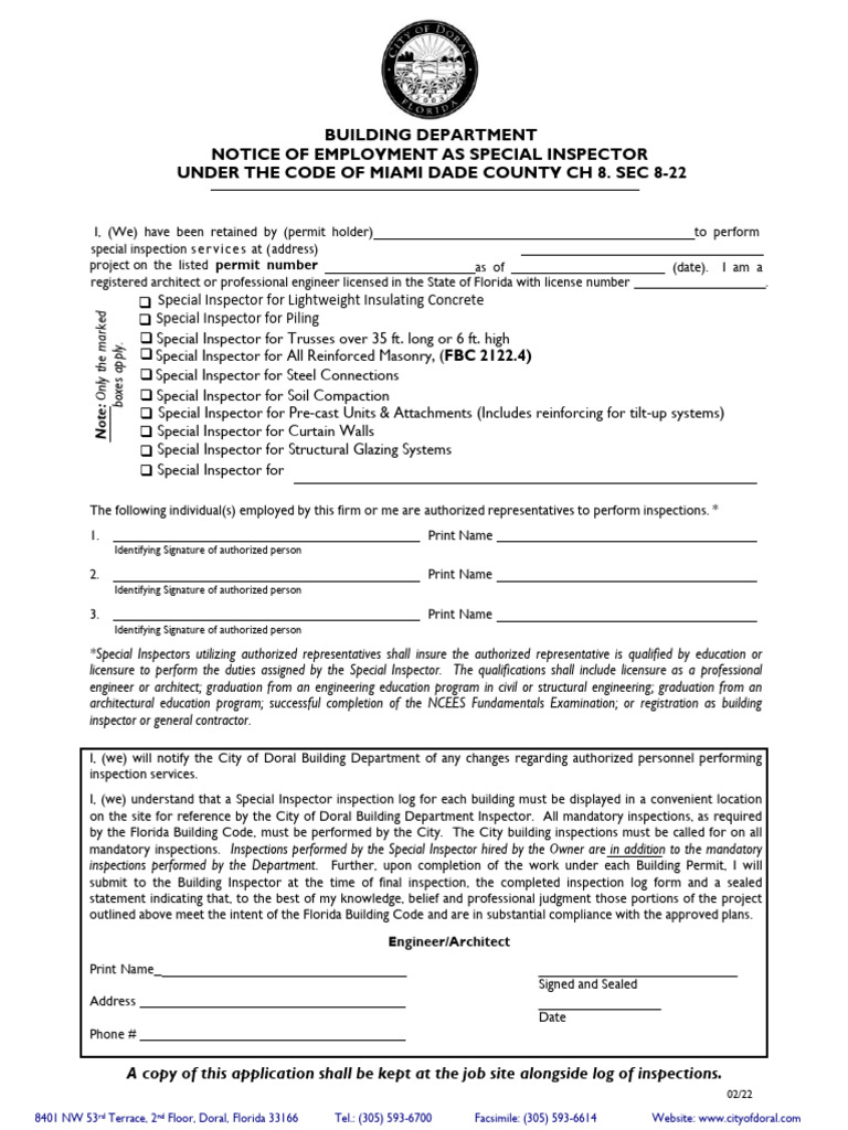 Miami Dade Special Inspector Employment Form | PDF | Civil Engineering