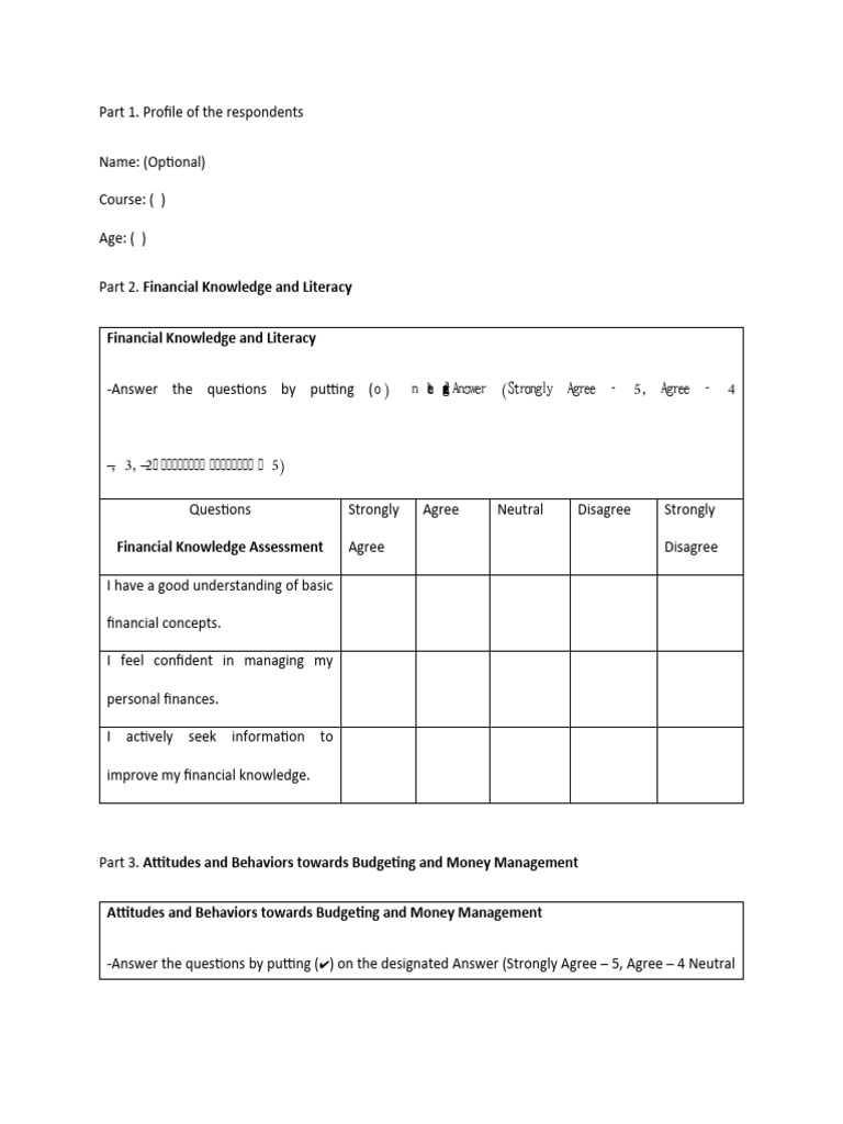 Questionnaire | PDF | Expense | Cognition