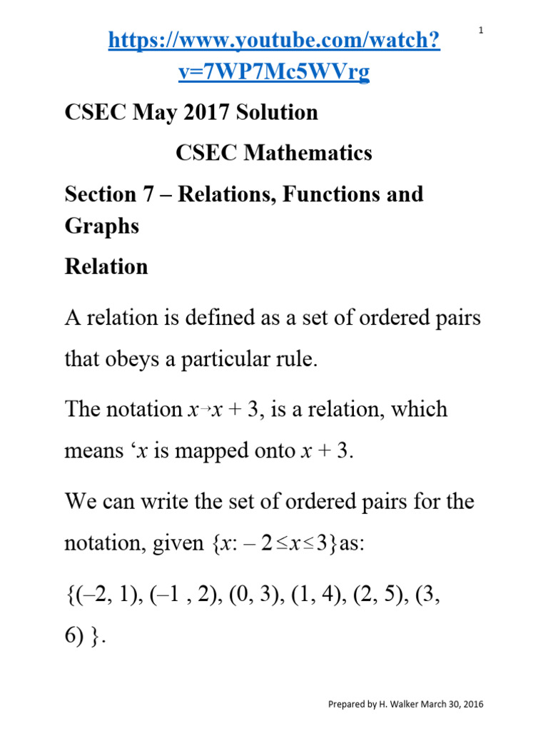 CSEC Math: Relations and Functions Guide | PDF | Function (Mathematics ...