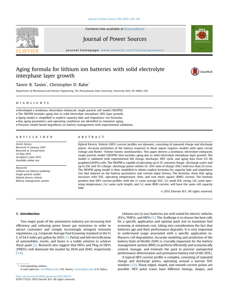 Aging Formula For Lithium Ion Batteries With Solid Electrolyte ...