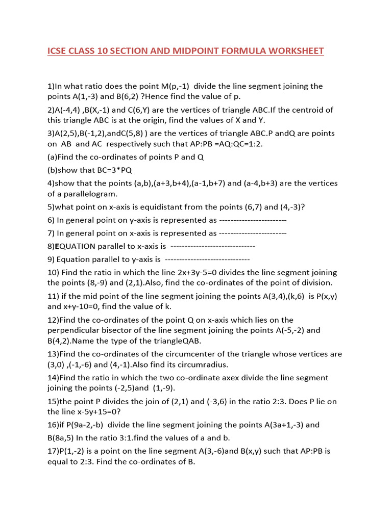 Documents null-ICSE+CLASS+10+SECTION+AND+MIDPOINT+FORMULA+WORKSHEET ...