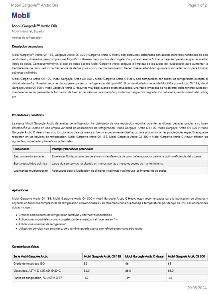 Mobil Gargoyle Arctic 300 - Ec | PDF | Exxon Mobil | Refrigeración
