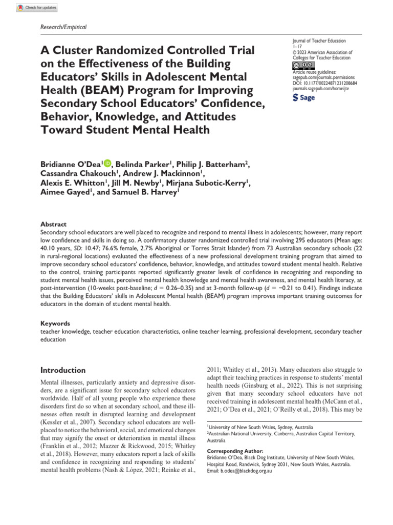 O Dea Et Al 2023 A Cluster Randomized Controlled Trial On The ...