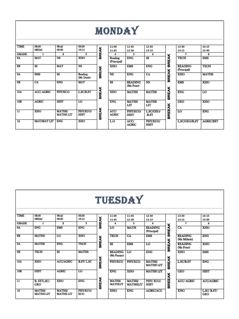 Timetable 4 | PDF