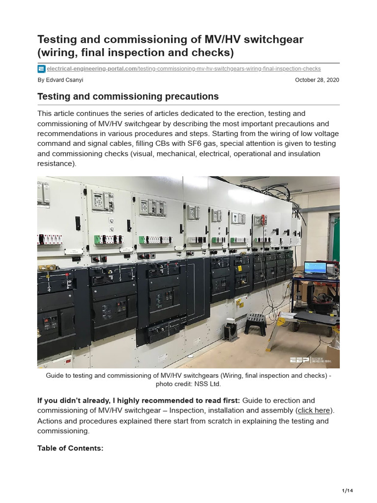 MV/HV Switchgear Testing Guide | PDF | Electrical Wiring | Insulator ...