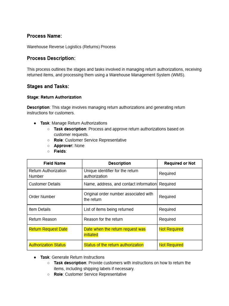 WMS Reverse Logistics or Returns | PDF | Warehouse | Logistics