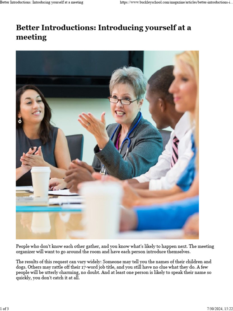 Better Introductions Introducing Yourself At A Meeting Pdf