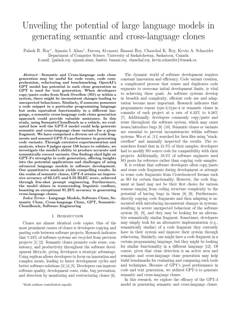 Potential of LLM in Semantic and Cross Language Clone | PDF | Computer ...
