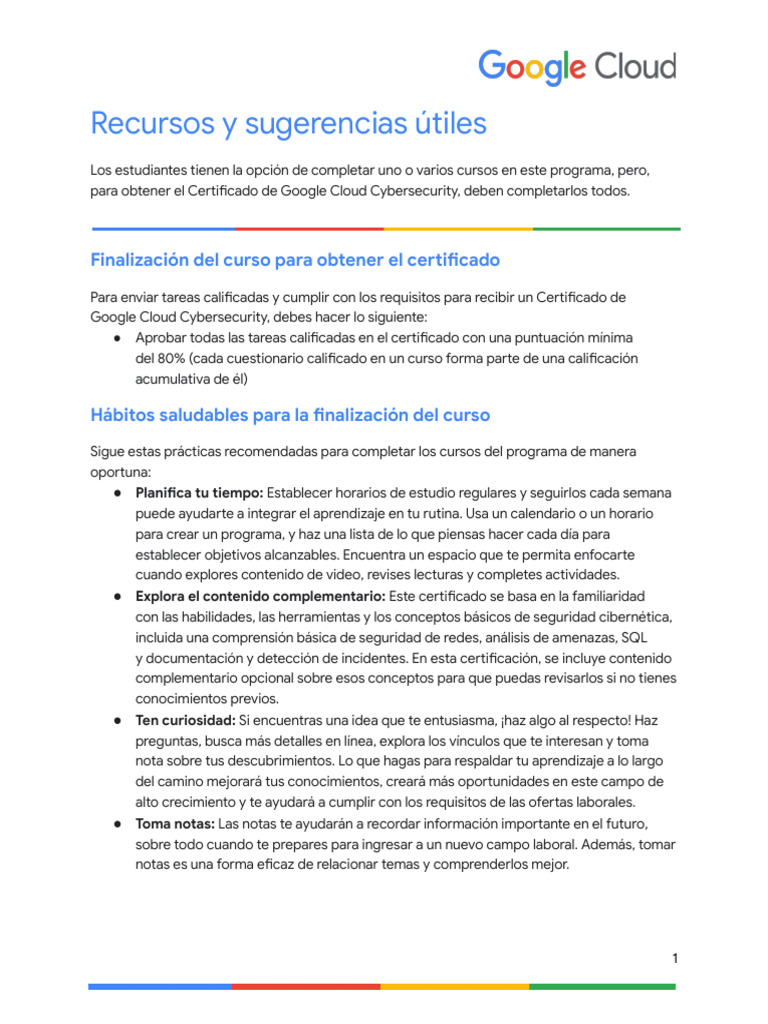 Guía para Certificado Google Cloud Cybersecurity | PDF | Computación en ...