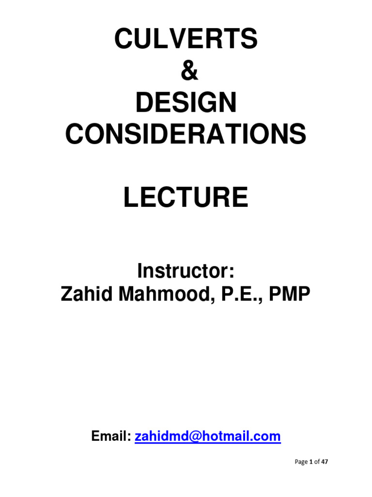 Culvert Design Considerations Guide | PDF | Discharge (Hydrology) | Flood