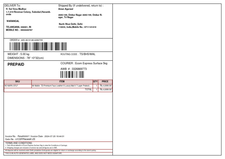 Ecom Express Shipping Label Details | PDF