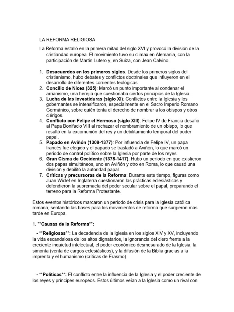 Causas y Consecuencias de la Reforma | PDF | Iglesia Católica ...