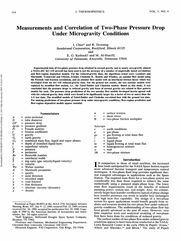 Measurements and Correlation of Two-Phase Pressure Drop Under ...