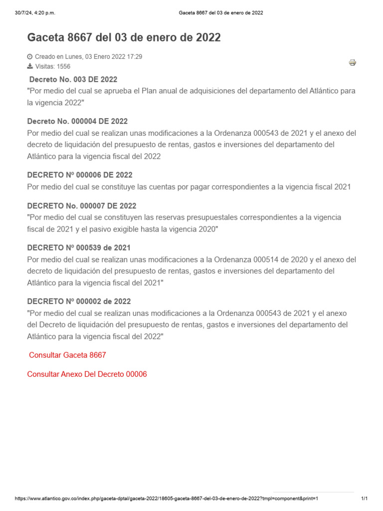 Gaceta 8667: Decretos Atlántico 2022 | PDF | Negocios | Finanzas y dinero