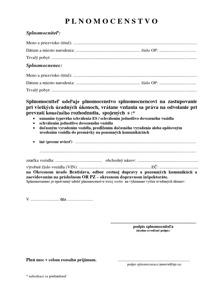 Plnomocenstvo: Splnomocniteľ | PDF