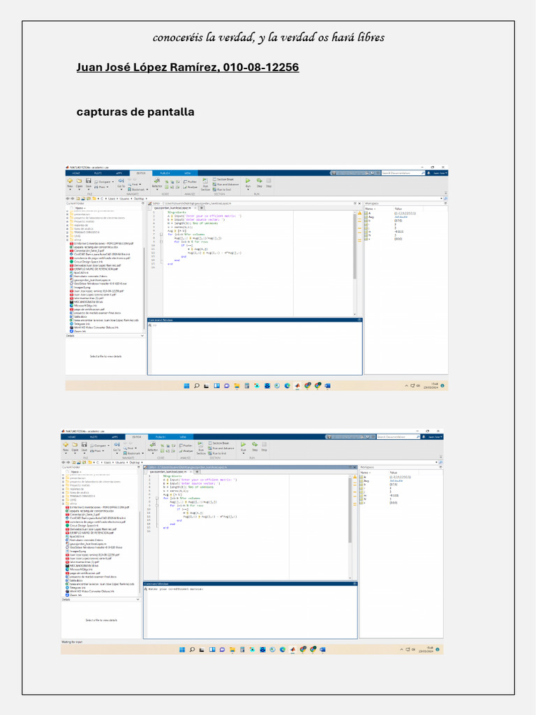 Resolución de Gauss-Jordán en MATLAB | PDF