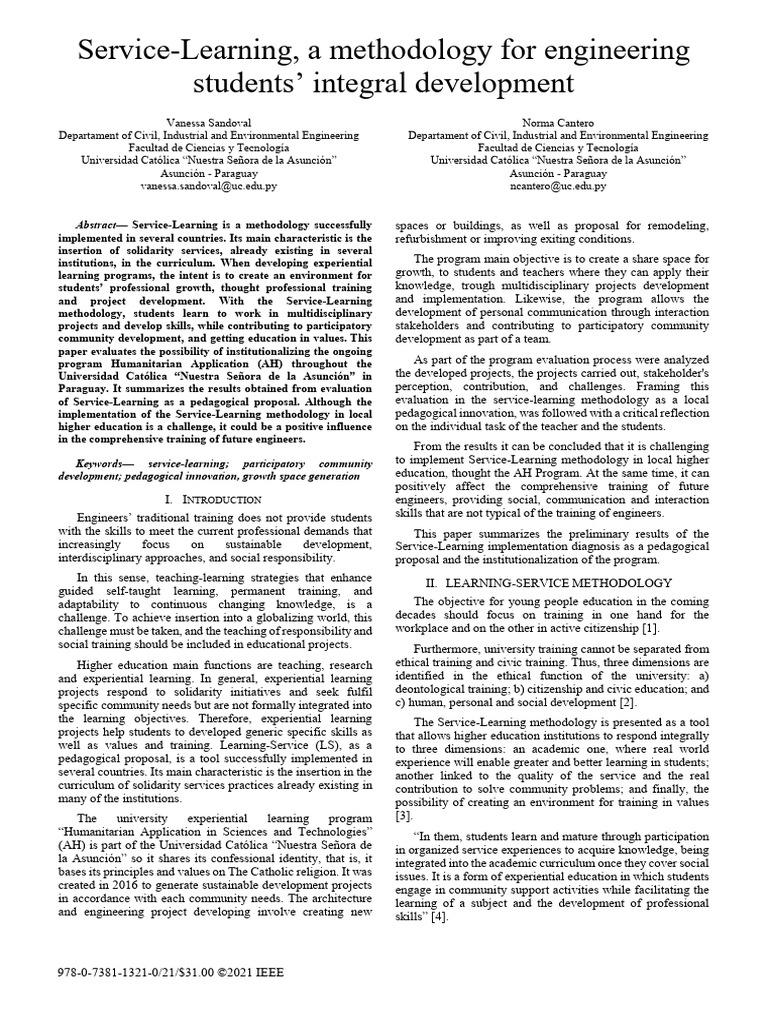 Service-Learning For Integral Development | PDF | Service Learning ...