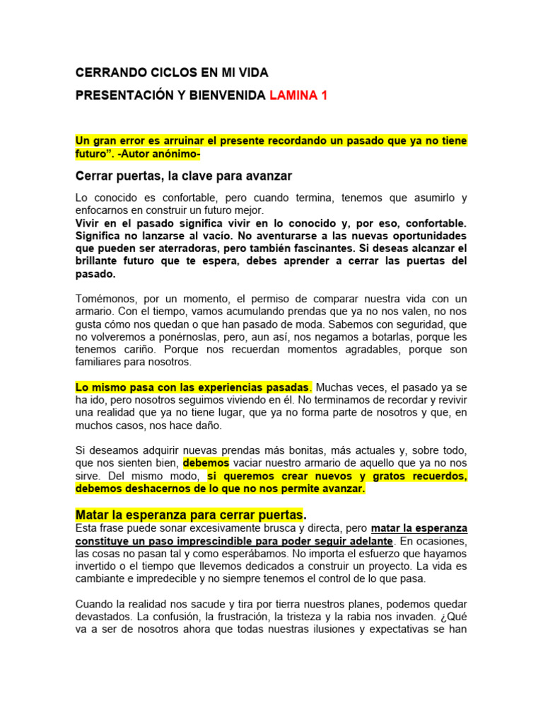 Cerrar Ciclos para Avanzar en la Vida | PDF | Aprendizaje | Dolor