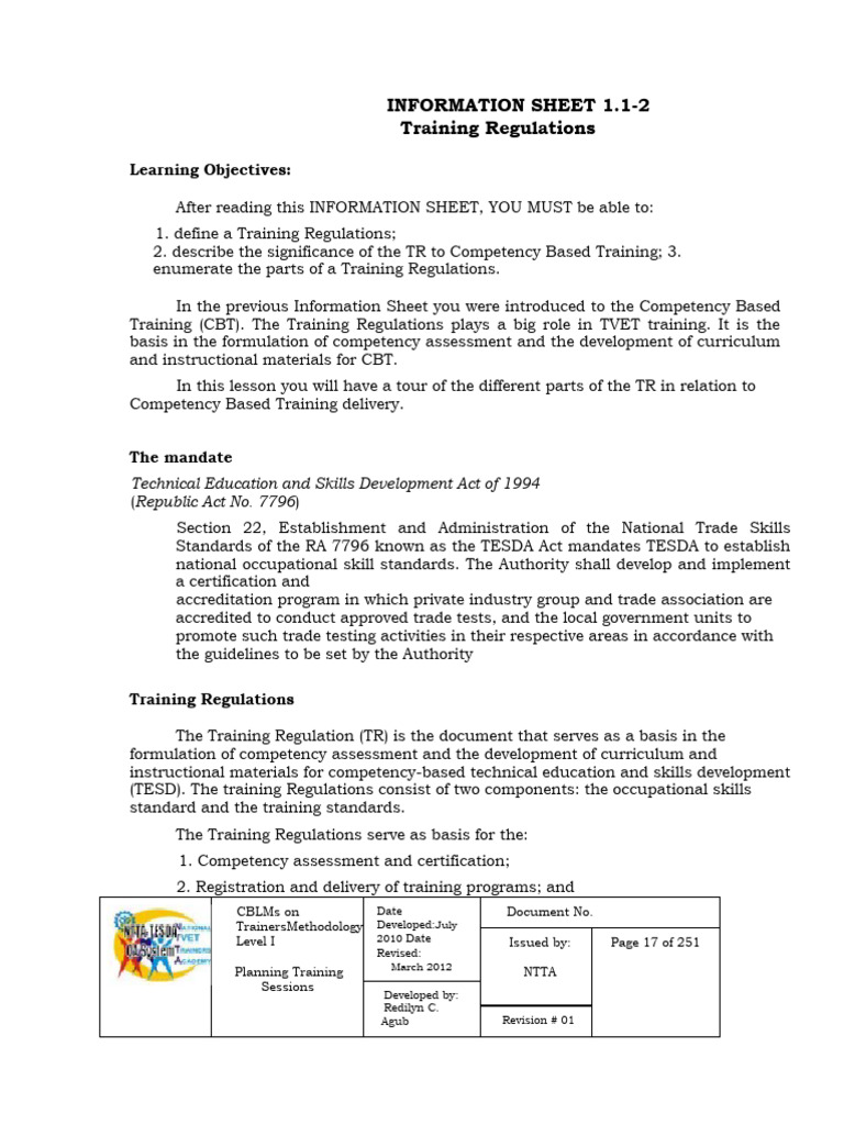 1.1-2 - Training Regulations | PDF