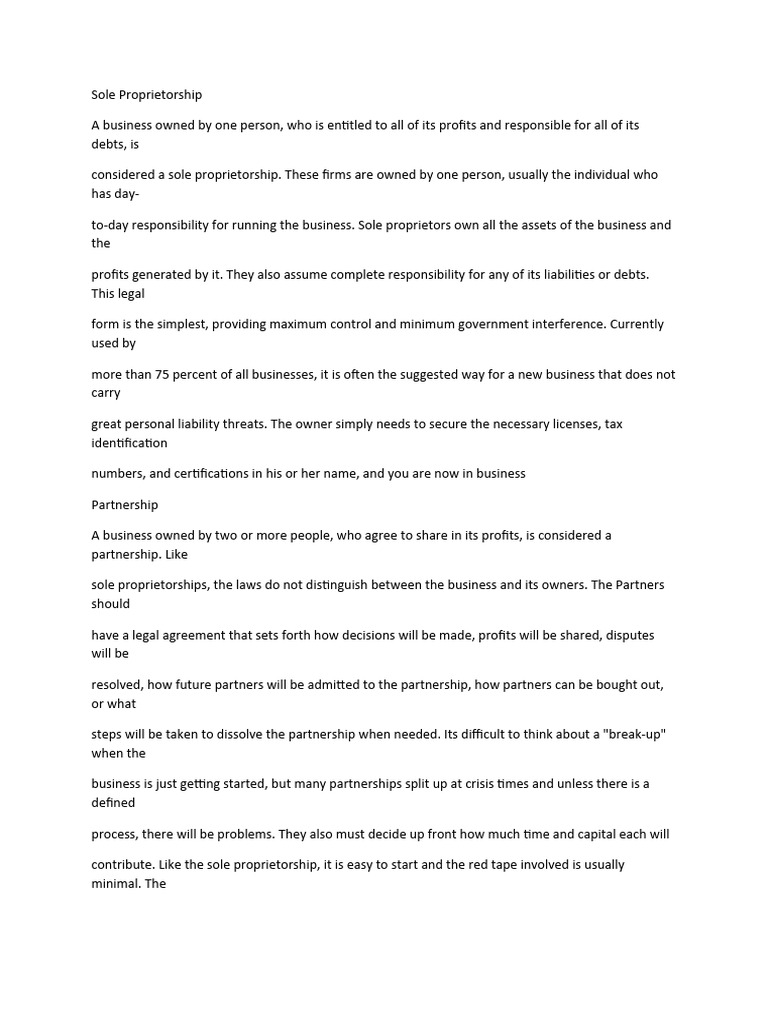 Sole Proprietorship Pdf Partnership Sole Proprietorship