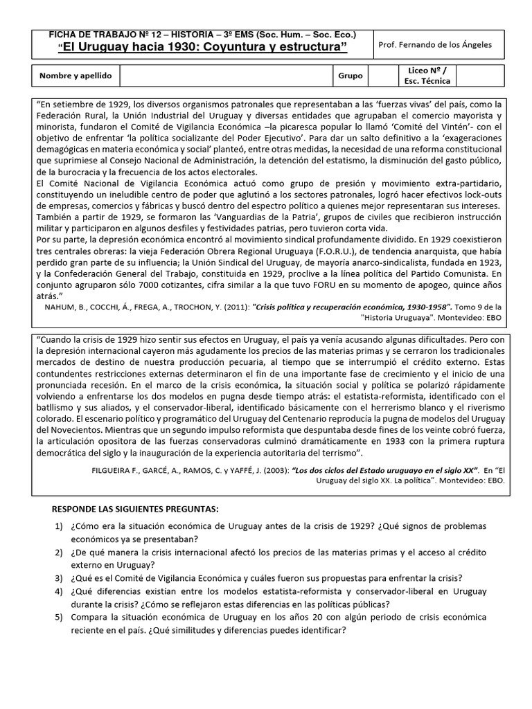 Consecuencias de la crisis del 29 en Uruguay | PDF | Uruguay | Gran ...