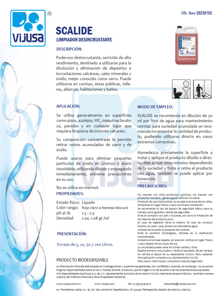 Scalide: Limpiador Desincrustante Eficaz | PDF | Agua | Materiales