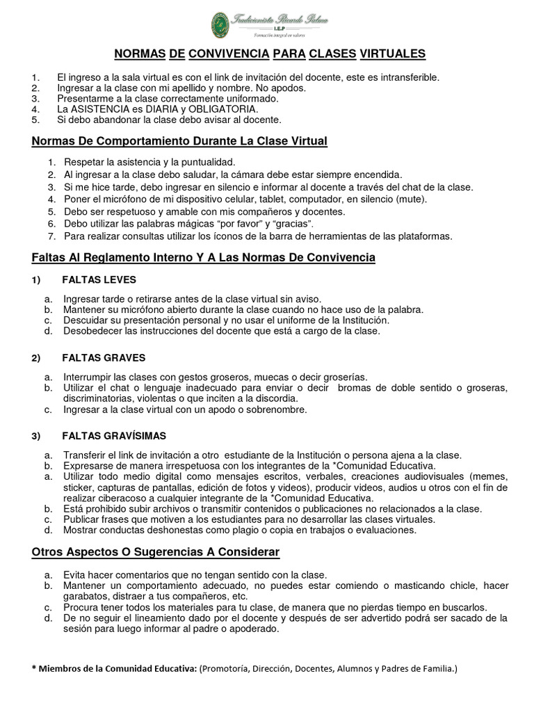 Normas de Convivencia en Clases Virtuales | PDF | Crecimiento personal ...